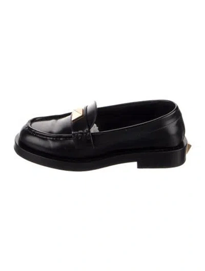 Pre-owned Valentino Garavani Leather Studded Accents Loafers In Blue