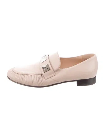 Pre-owned Valentino Garavani Leather Studded Accents Loafers In Neutrals