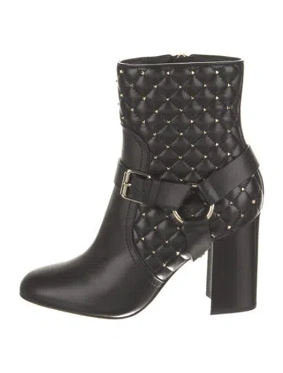 Pre-owned Valentino Garavani Leather Studded Accents Moto Boots In Black
