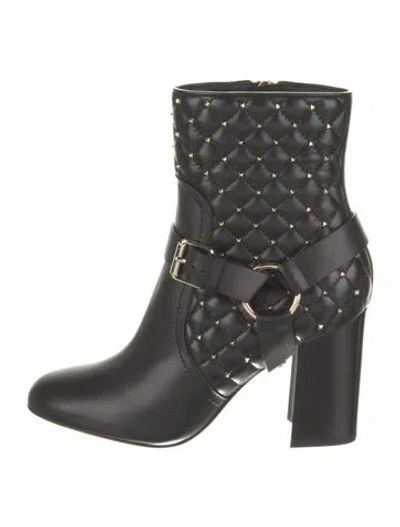 Pre-owned Valentino Garavani Leather Studded Accents Moto Boots In Black