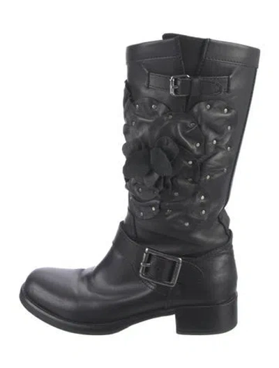 Pre-owned Valentino Garavani Leather Studded Accents Moto Boots In Black