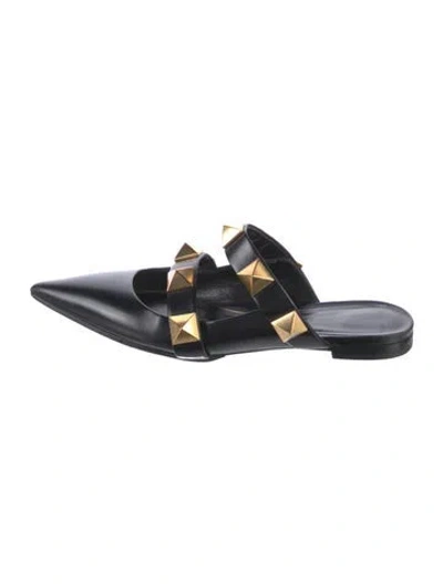 Pre-owned Valentino Garavani Leather Studded Accents Mules In Black