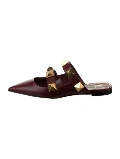 Pre-owned Valentino Garavani Leather Studded Accents Mules In Burgundy