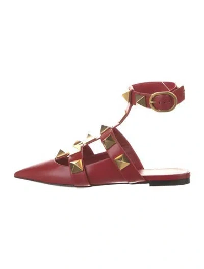 Pre-owned Valentino Garavani Leather Studded Accents Mules In Red