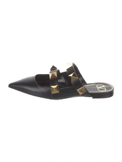 Pre-owned Valentino Garavani Leather Studded Accents Mules W/ Tags In Black