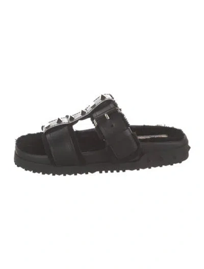 Pre-owned Valentino Garavani Leather Studded Accents Slides In Black