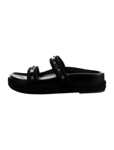 Pre-owned Valentino Garavani Leather Studded Accents Slides In Black/white
