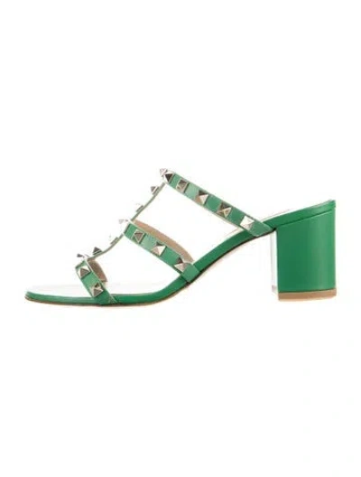 Pre-owned Valentino Garavani Leather Studded Accents Slides In Green