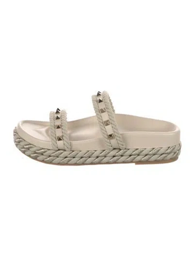 Pre-owned Valentino Garavani Leather Studded Accents Slides In Neutrals