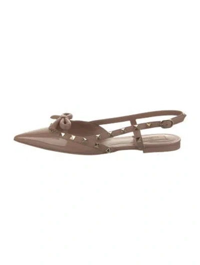 Pre-owned Valentino Garavani Leather Studded Accents Slingback Flats W/ Tags In Neutral