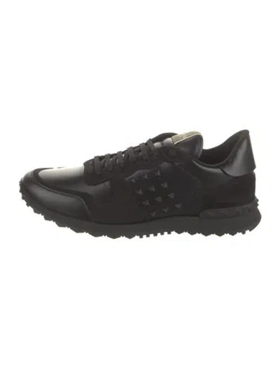 Pre-owned Valentino Garavani Leather Studded Accents Sneakers In Black