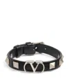 Valentino Leather Studded Vlogo Bracelet In Black