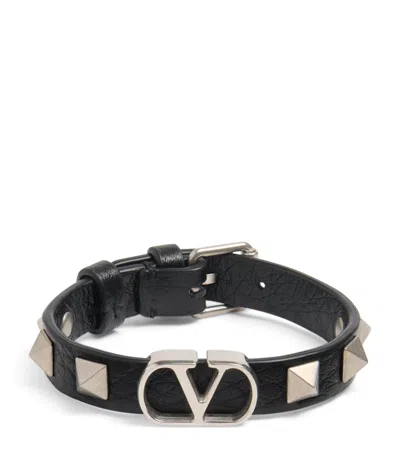 VALENTINO GARAVANI LEATHER STUDDED VLOGO BRACELET