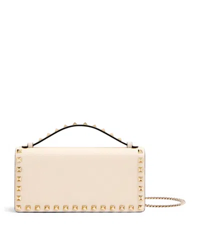 Valentino Garavani Leather Studded Wallet With Strap In Ivory