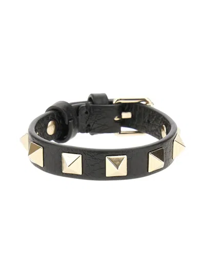 Valentino Garavani Leather Studs Bracelet In Black