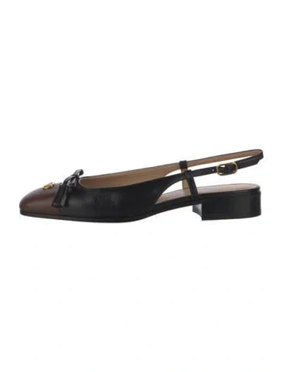 Pre-owned Valentino Garavani Leather Tassel Accents Slingback Flats W/ Tags In Black/brown