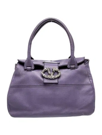 Pre-owned Valentino Garavani Leather Top Handle Bag In Purple