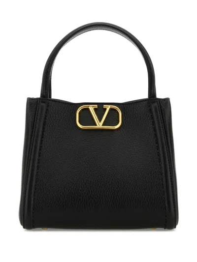Valentino Garavani V Plaque Double Top Handle Tote In Black