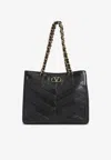 Valentino Garavani  Garavani Laseine Shopping Bag In Nappa Leather With A Chevron Pattern W In Black