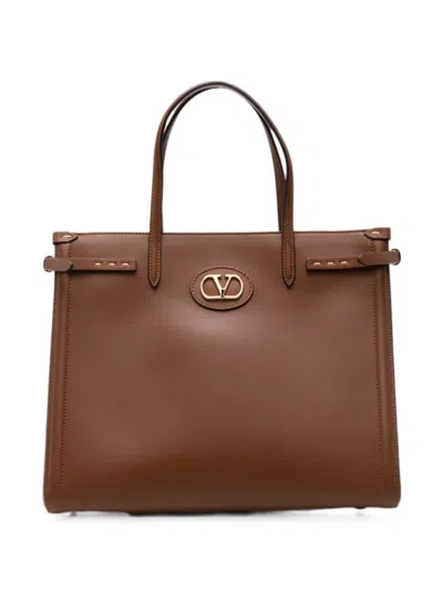 Valentino Garavani Leather Tote Bag In Brown