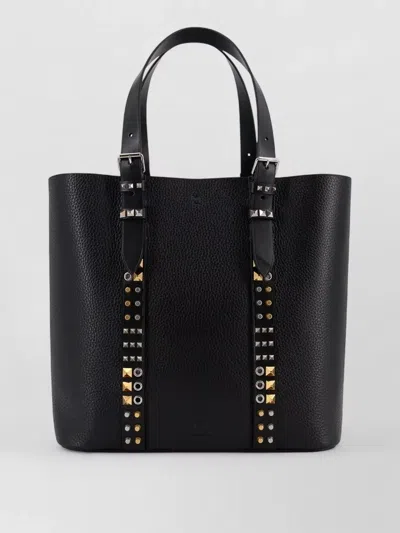 Valentino Garavani Leather Tote Bag Dual Handles Iconic Studs In Black