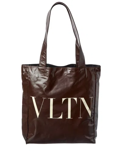 Valentino Garavani Valentino Leather Tote In Brown