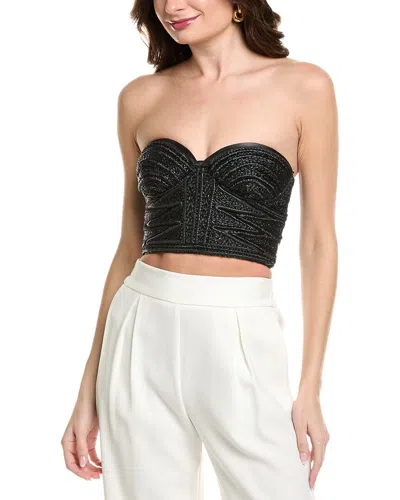 Valentino Leather-trim Raffia Bandeau Top In Black