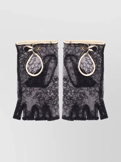 Valentino Garavani Leather-trimmed Lace Fingerless Gloves