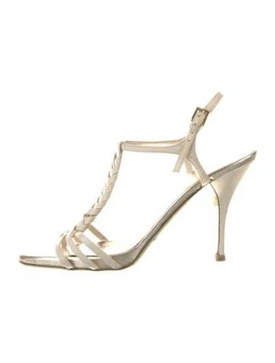 Pre-owned Valentino Garavani Leather T-strap Sandals In Gold