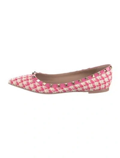 Pre-owned Valentino Garavani Leather Tweed Pattern Ballet Flats In Pink