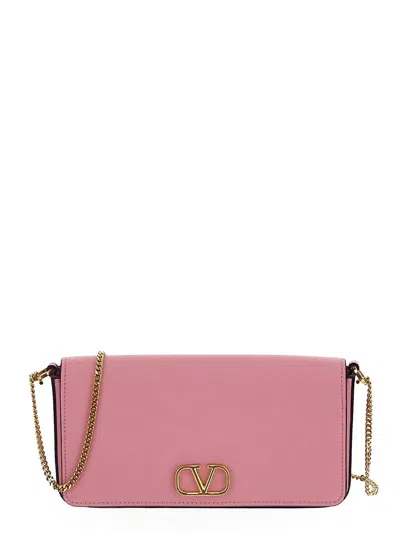 Valentino Garavani Leather V-logo Pouch In Pink