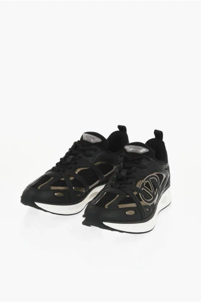 Valentino Garavani Leather V-logo Trainers With Logo Patch In Black