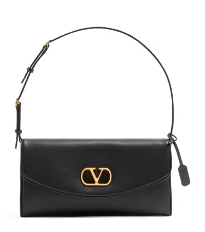 Valentino Garavani Leather Vain Soft Clutch Bag In Black