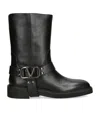 Valentino Garavani Women Biker Leather Boots With Iconic Studs In Black