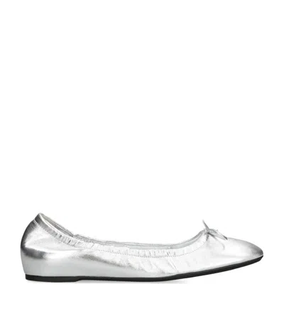 Valentino Garavani Leather Vlogo Ballerina Flats In Silver