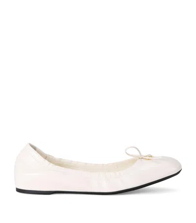 Valentino Garavani Leather Vlogo Ballerina Flats In Winter Wht