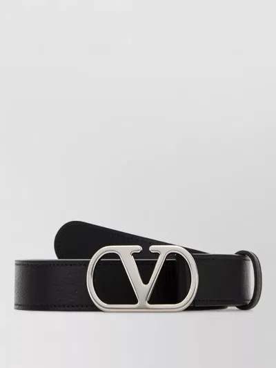 Valentino Garavani Leather Vlogo Belt Adjustable Length In Black