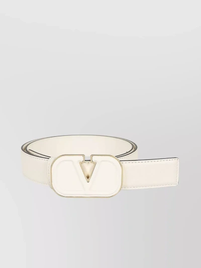 Valentino Garavani Leather Vlogo Belt With Metallic Accents In White