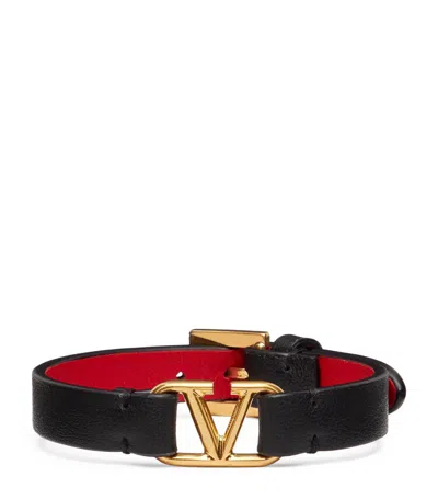 Valentino Garavani Leather Vlogo Bracelet In Black