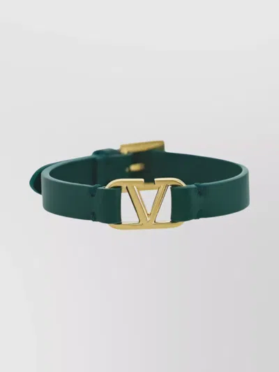 Valentino Garavani Leather Vlogo Bracelet Gold Hardware In Uvw Verde College