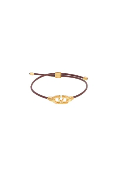 Valentino Garavani Leather Vlogo Bracelet 'the Bold In Brown