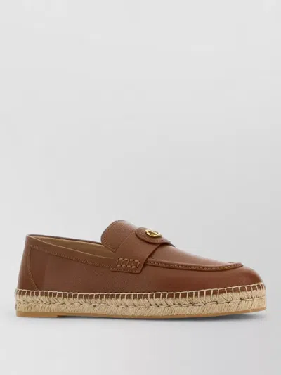 Valentino Garavani Leather Vlogo Espadrilles Round Toe Design In Brown