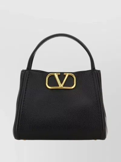 Valentino Garavani Leather Vlogo Handbag Hardware Handle In Black