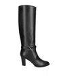 Valentino Leather Vlogo Knee-high Boots 75 In Black