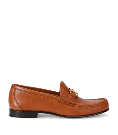 Valentino Garavani Leather Vlogo Loafers In Brown
