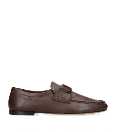 Valentino Garavani Leather Vlogo Loafers In Brown