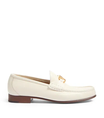 Valentino Garavani Ivory Leather V Logo Signature Loafers In White