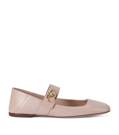 Valentino Garavani Vlogo Locker Mary-jane Leather Ballet Flats In Pink