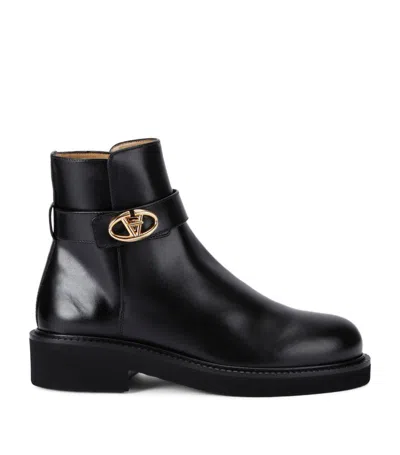 Valentino Garavani Black Leather Vlogo Ankle Boots