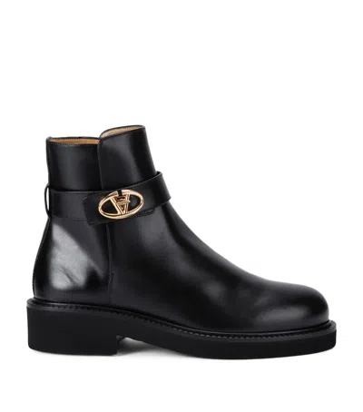 Valentino Garavani Black Leather Vlogo Ankle Boots